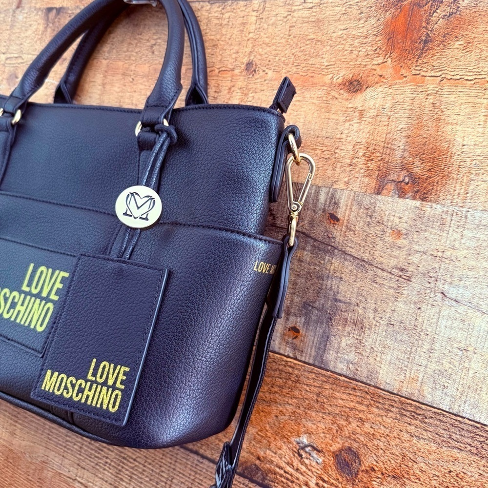 NWOT Love Moschino Black Tote with Gold Branding - Picture 4 of 12